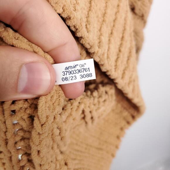 Aerie Sweater Womens Small Chenille Cableknit Zip Funnel Neck Neutral Soft - Picture 6 of 8